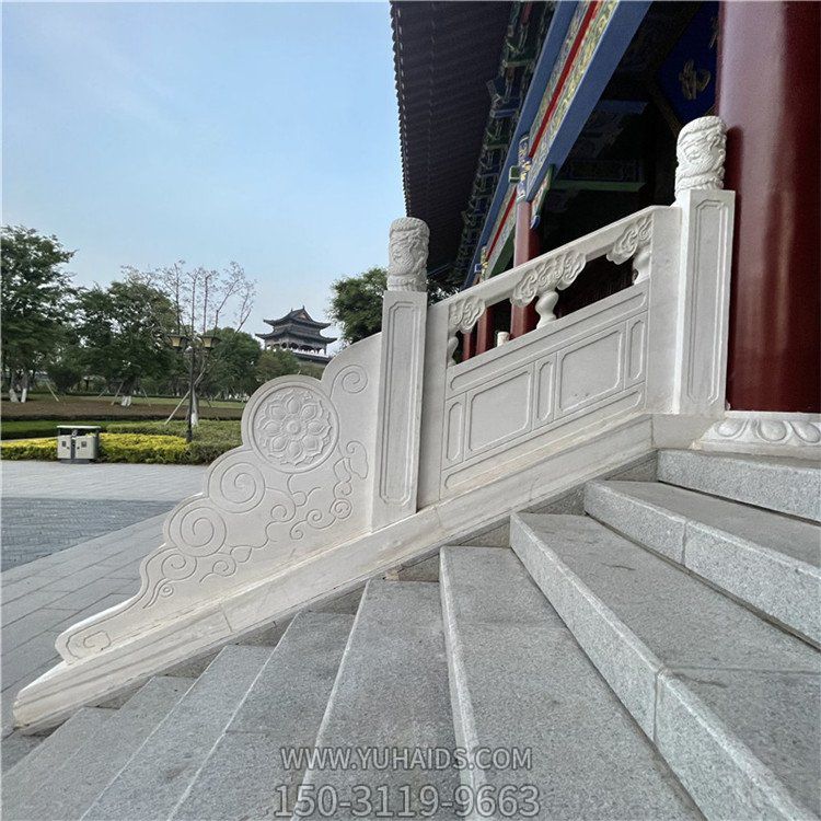景区寺院台阶扶手大理石雕刻防护栏杆雕塑