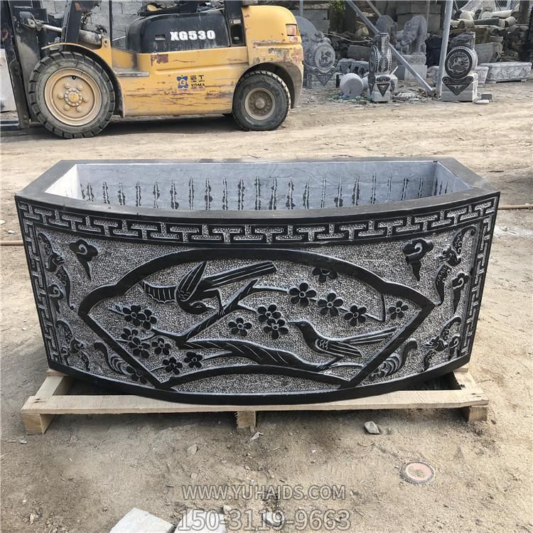 大型庭院浮雕园林青石石雕鱼缸雕塑