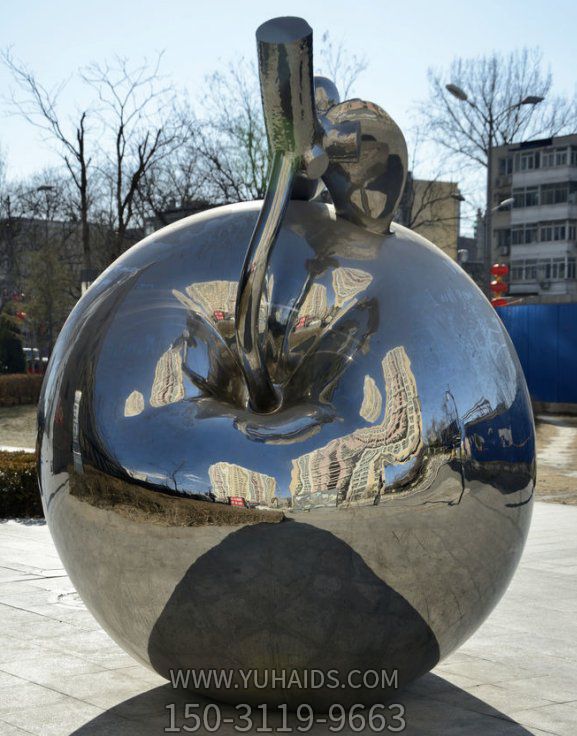 广场户外摆放不锈钢镜面苹果雕塑