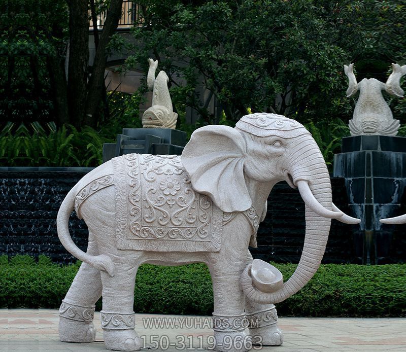 户外花园大理石石雕浮雕大象雕塑