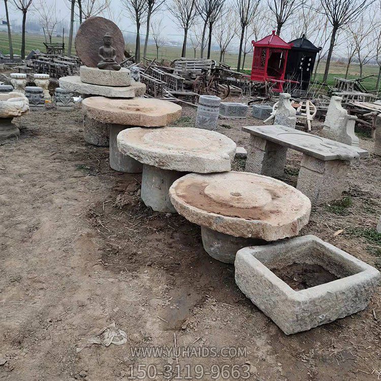 磨盘组合流水水景构件雕塑