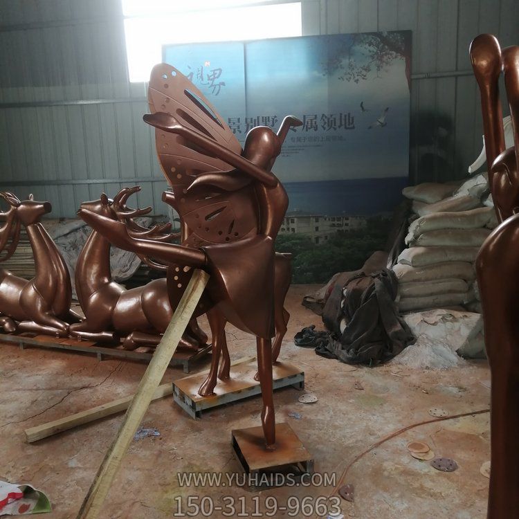 玻璃钢仿铜户外园林跳舞花仙子雕塑