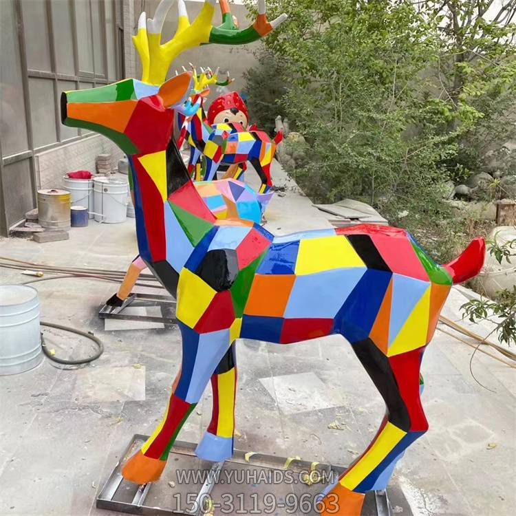 玻璃钢彩绘几何鹿小区售楼部景观小品摆件雕塑