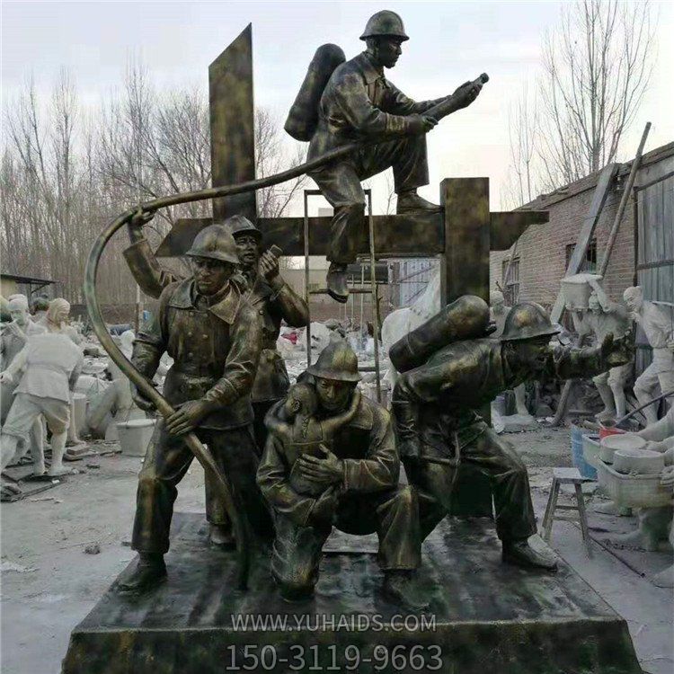 玻璃钢仿铜消防员主题人物小品校园广场摆件雕塑