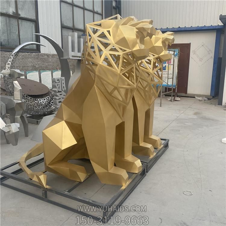 庭院不锈钢几何镂空创意狮子雕塑