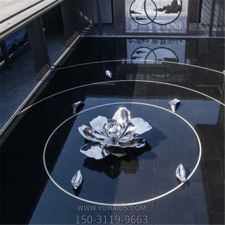 酒店会所水池摆放不锈钢镜面荷花景观雕塑