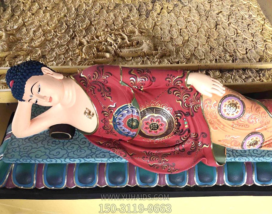 景区寺庙大型玻璃钢彩绘躺着的佛祖雕塑