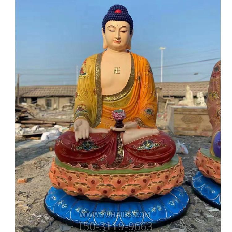 佛堂寺庙玻璃钢三世佛春秋关公彩绘贴金佛像雕塑