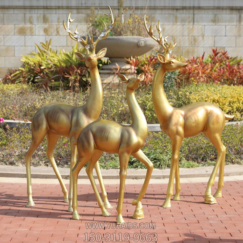 公园街道不锈钢仿铜三只鹿雕塑