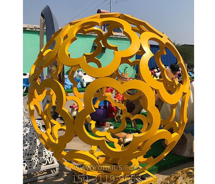 户外创意不锈钢花环造型镂空球雕塑