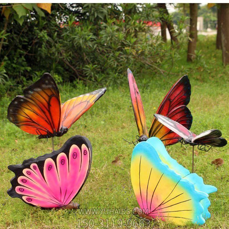 花园草坪玻璃钢彩绘仿真蝴蝶雕塑