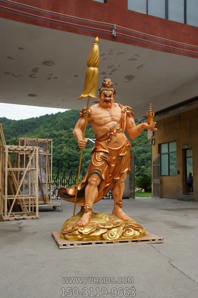 景区寺庙大型玻璃钢鎏金天王雕塑