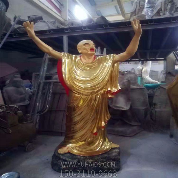 不锈钢喷金烤漆寺庙大型景观装饰品十八罗汉雕塑