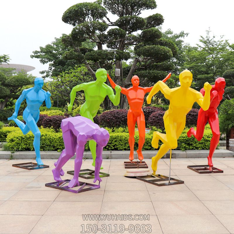广场学校抽象跑步运动人物剪影玻璃钢雕塑