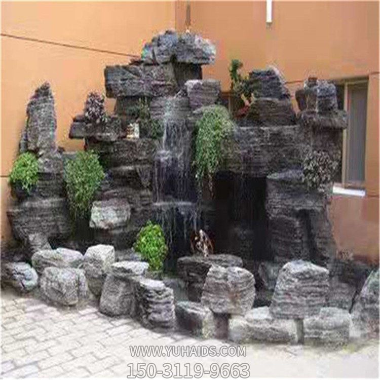 大理石龟纹石纯天然别墅景观流水摆件假山雕塑