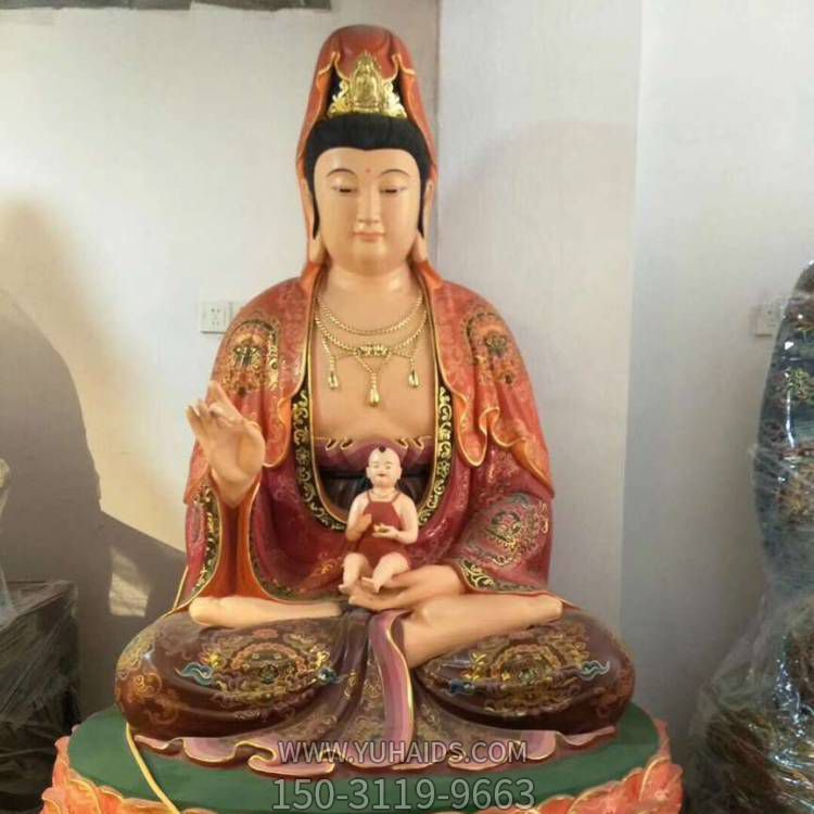 寺院摆放玻璃钢彩绘观世音佛像雕塑