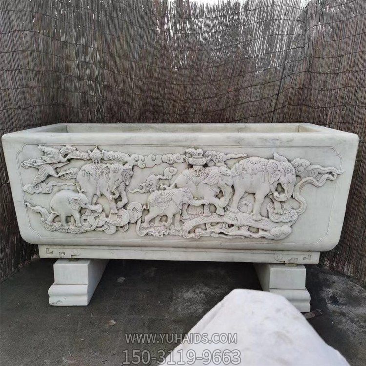 庭院浮雕长方形老石槽雕塑