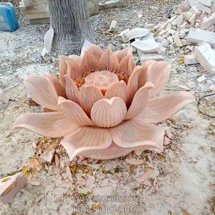 喷泉装饰天然石材晚霞红雕刻荷花雕塑