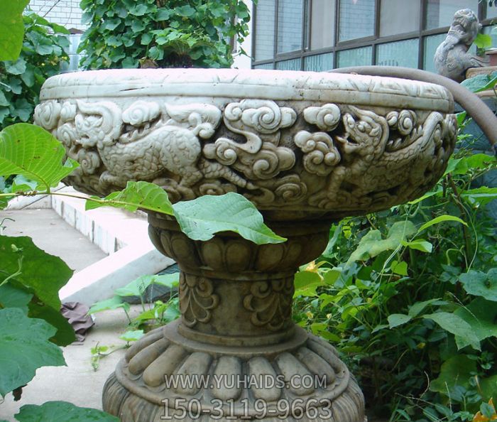 公园景观仿古石雕花盆雕塑