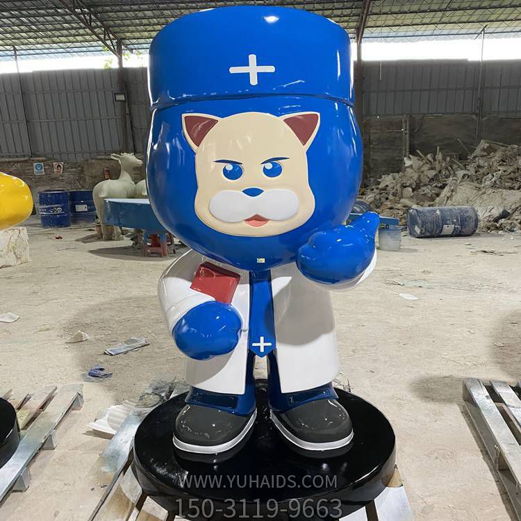 玻璃钢彩绘卡通动物医生摆件雕塑