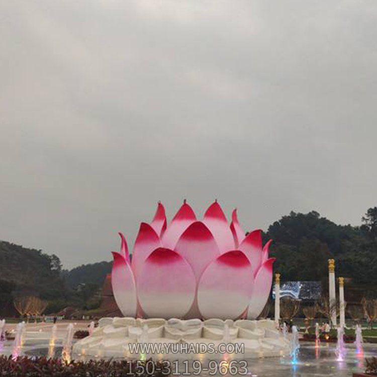 景区寺庙户外摆放大型玻璃钢彩绘佛像莲花座雕塑