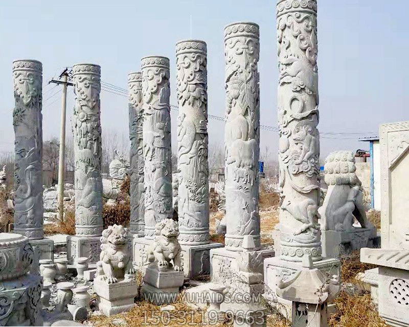 古建筑帝王墓园摆放石雕龙柱雕塑