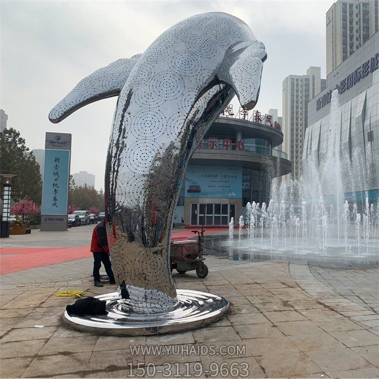 大型不锈钢镜面海洋动物 跳跃的海豚雕塑