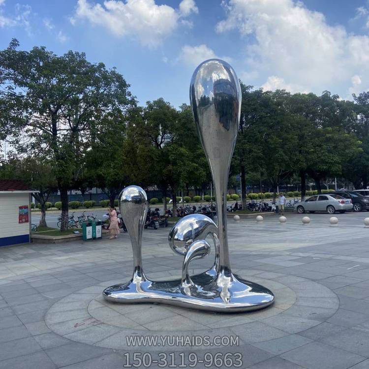 广场不锈钢镜面水滴造型小品摆件雕塑