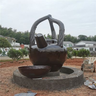 玻璃钢仿铜创意户外园林大型茶壶雕塑