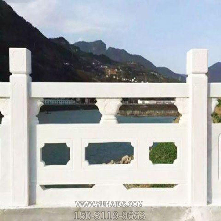 大理石芝麻白雕刻石栏杆河道园林防护镂空栏板雕塑