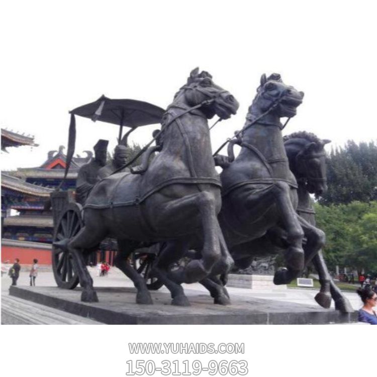 仿铜园林景观坐马车的人物景观雕塑