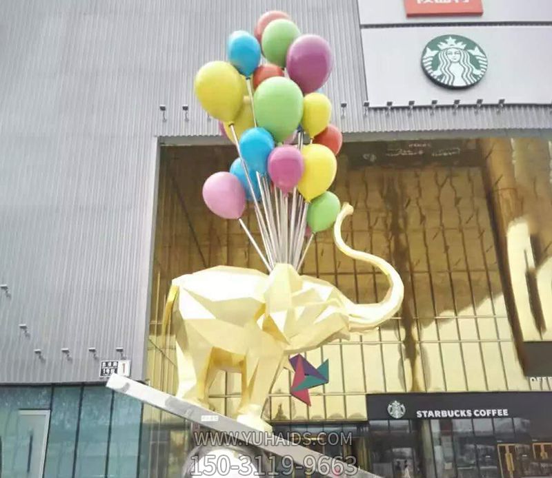 户外街道创意景观气球吊着的大象雕塑 户外街道创意景观气球吊着的大象雕塑