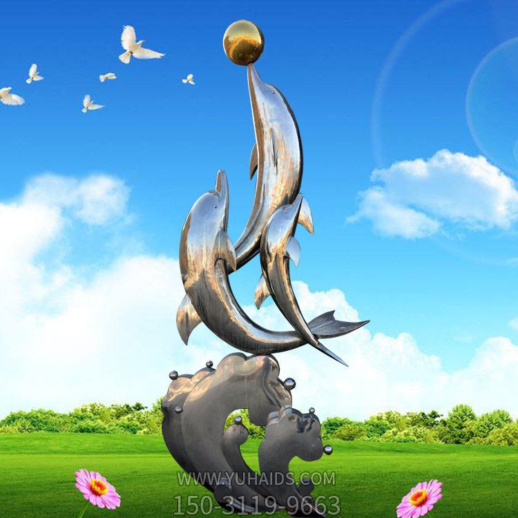 不锈钢镜面水景摆件海豚雕塑