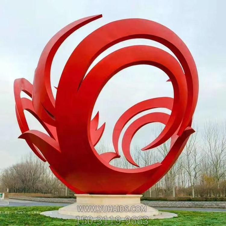 不锈钢喷漆红色 创意镂空圆形景观雕塑