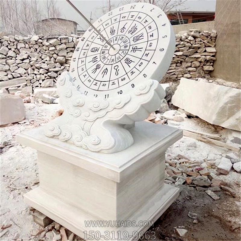 汉白玉浮雕创意日晷雕塑
