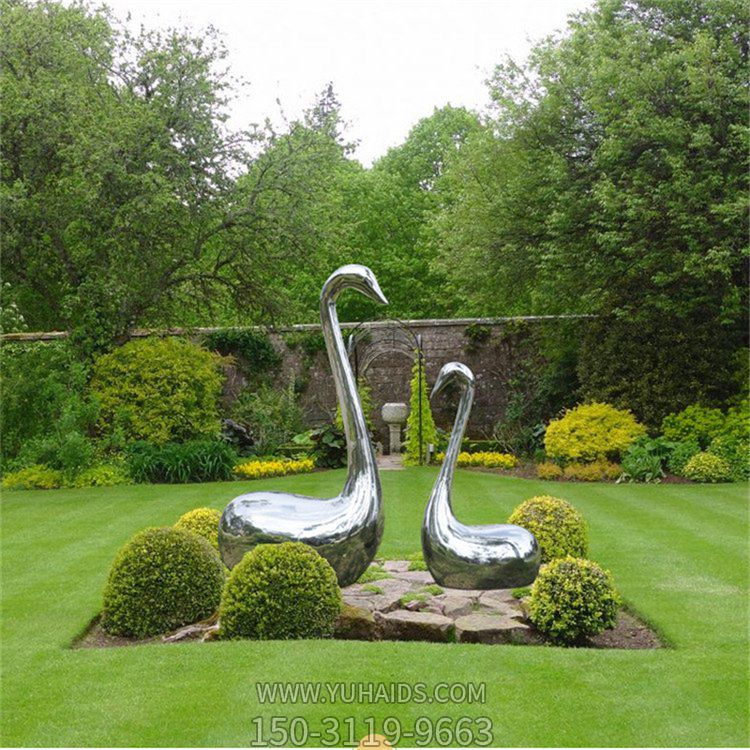 抽象镜面不锈钢鹅雕塑摆件