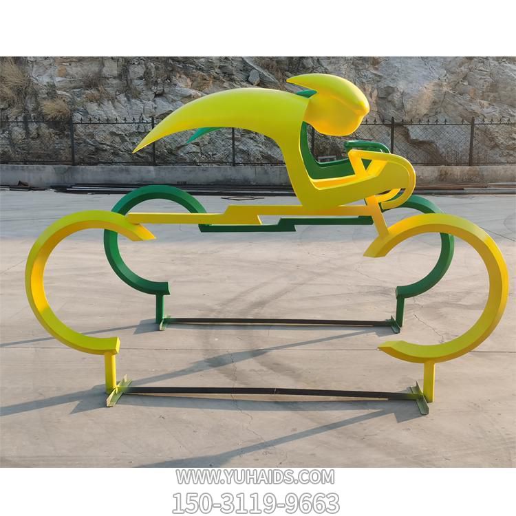 不锈钢抽象人物雕塑 公园校园铁艺自行车运动摆件