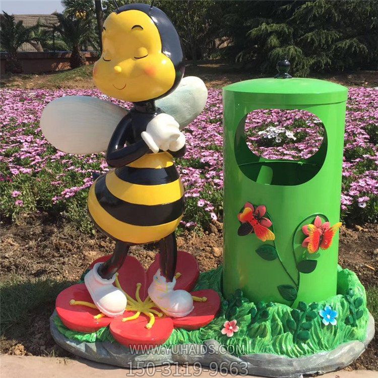 玻璃钢蜜蜂装饰造型垃圾桶雕塑