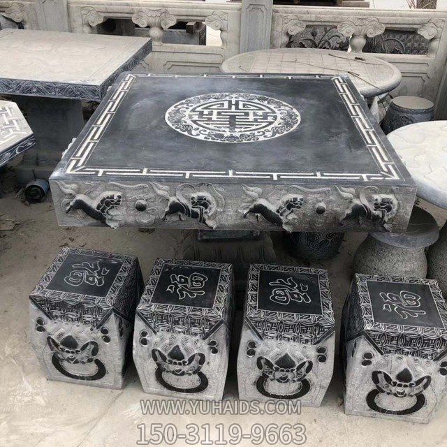 石桌石凳庭院花园林大理石头方桌子阳台别墅小区户外喝茶桌椅雕塑