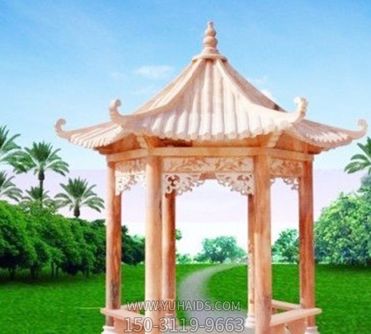 景区草坪摆放晚霞红雕刻镂空休闲凉亭雕塑