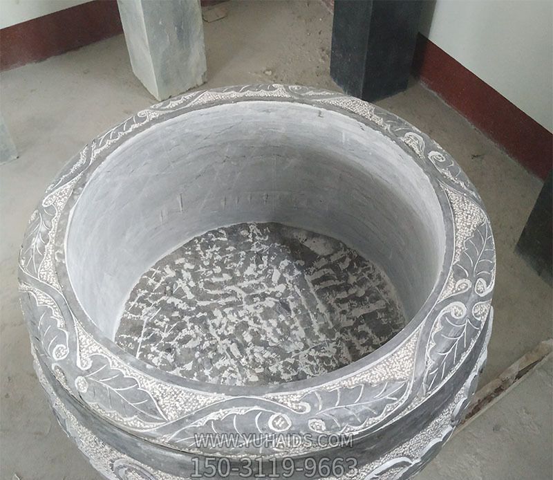 庭院仿古做旧石雕花纹缸雕塑