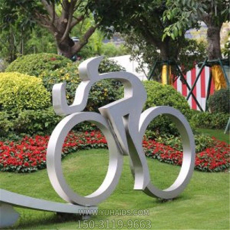 不锈钢运动自行车雕塑 骑行单车雕塑 抽象人物景观