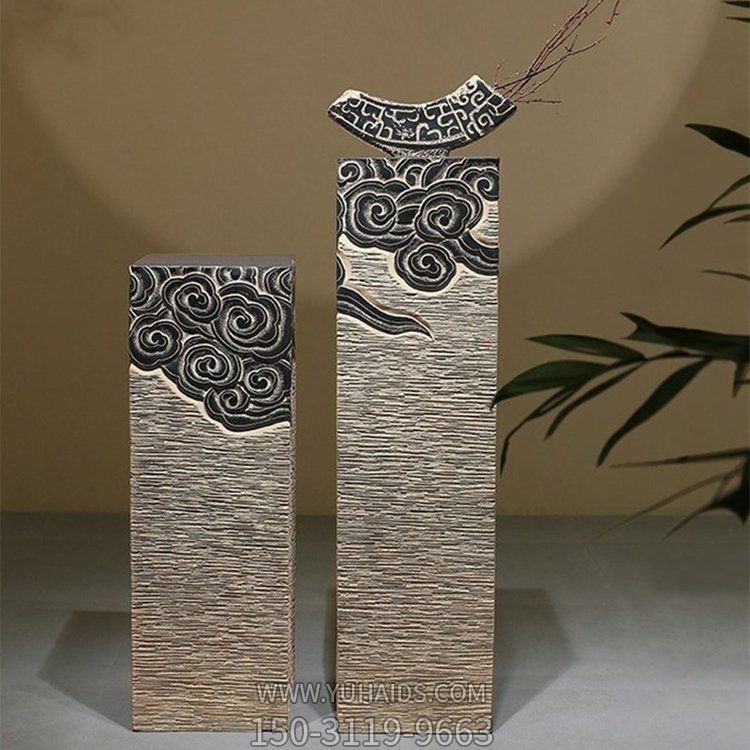 大理石仿古雕刻中式祥云石柱酒店室内装饰摆件雕塑