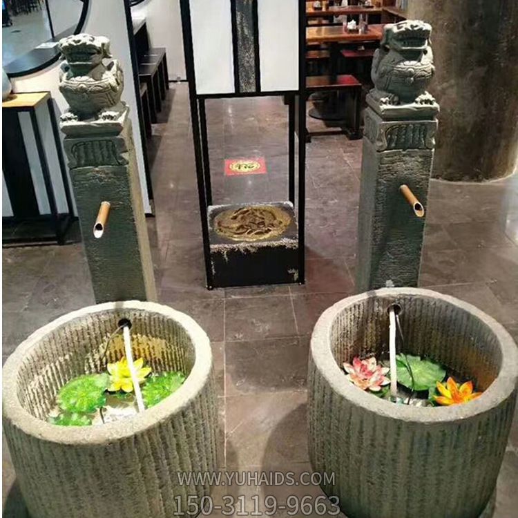 酒店室内摆放老旧石槽石头鱼缸花盆石缸水槽庭院阳台流水景观组合雕塑
