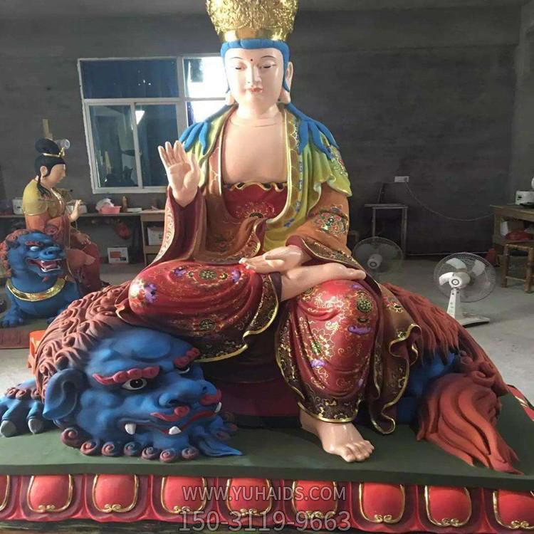 玻璃钢彩绘文殊菩萨普贤菩萨雕像寺庙摆放雕塑