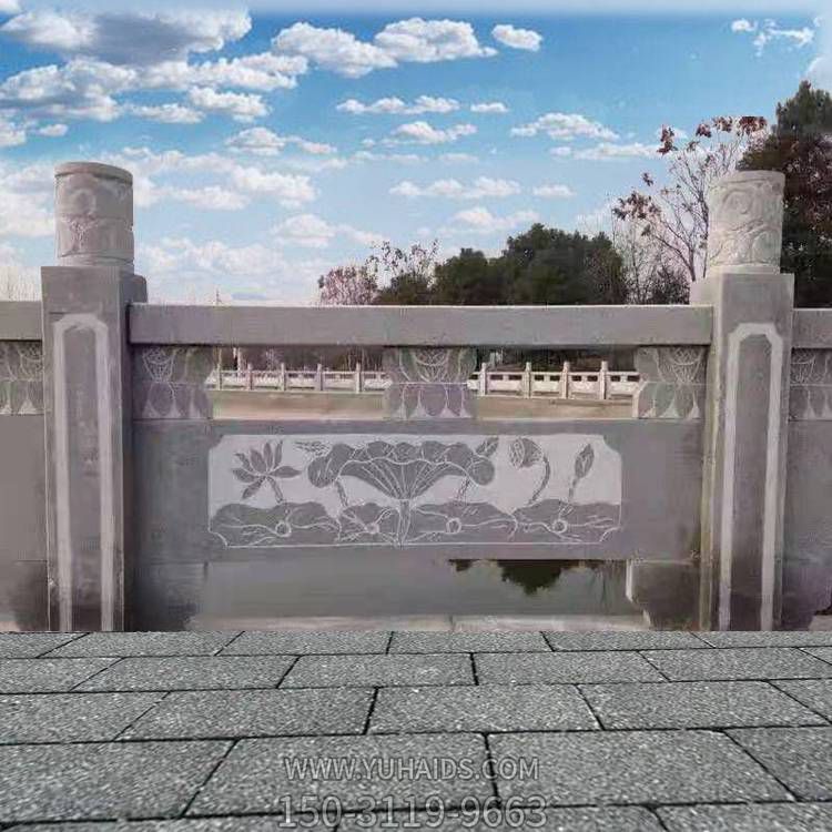 景区河道装饰仿古青石浮雕荷花栏板雕塑