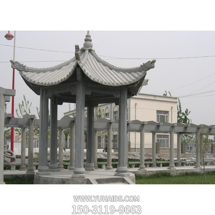 户外公园大理石砂石石雕休闲乘凉六角凉亭雕塑