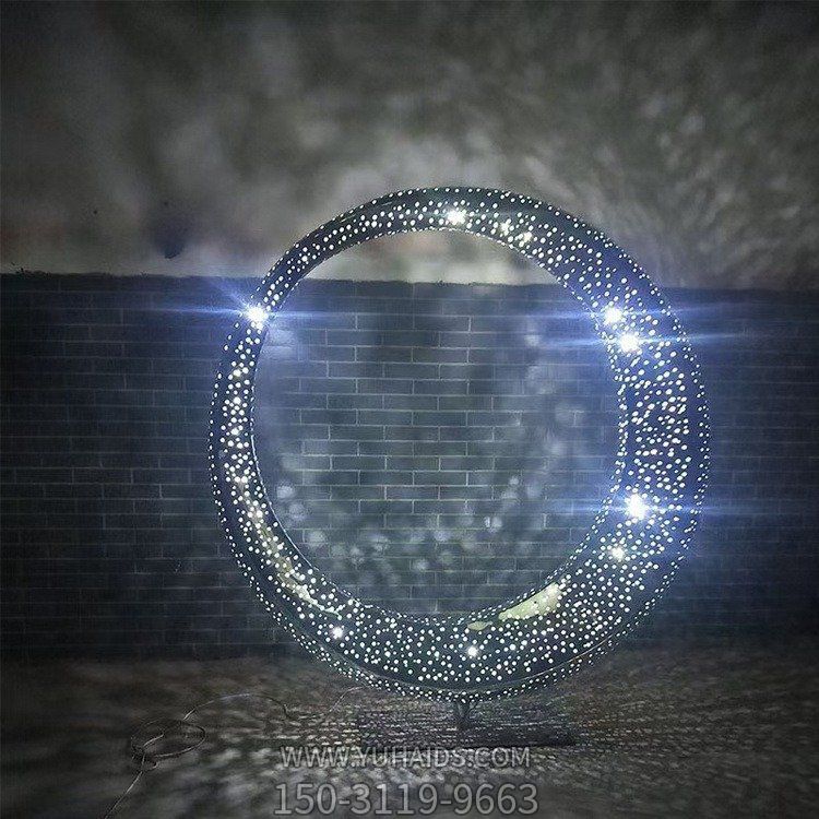 不锈钢镂空圆环酒店售楼部水池景观摆件雕塑