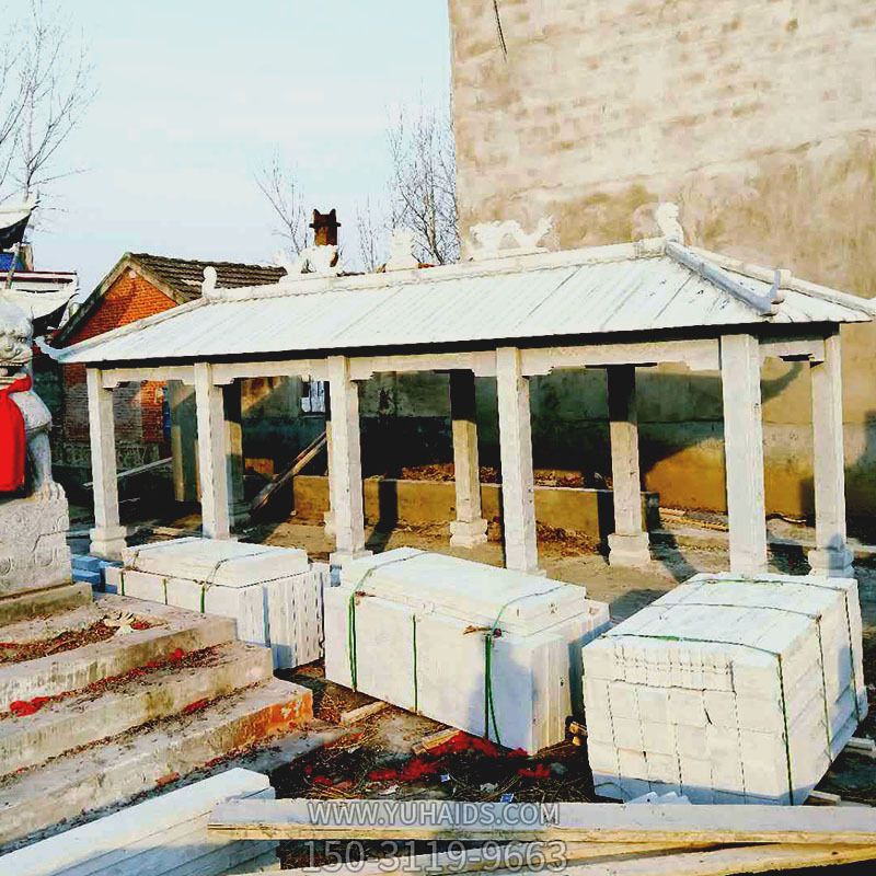 寺院户外摆放青石仿古建长廊凉亭雕塑