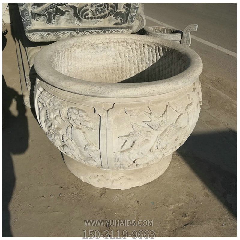 汉白玉仿古石雕别墅招财缸雕塑